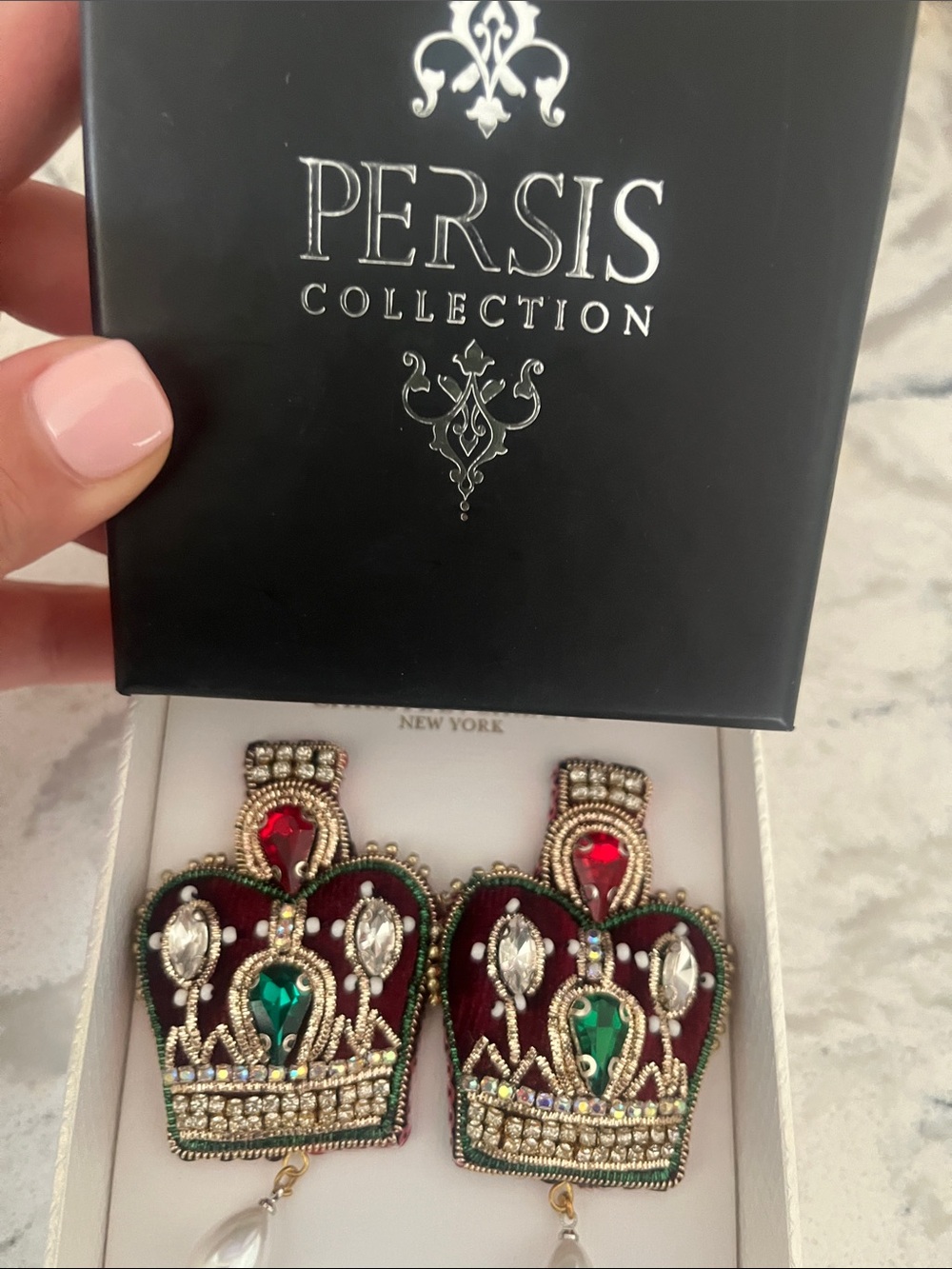 Women's Red & Green Crown Drop Earrings